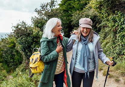 Two elderly ladies on a hike