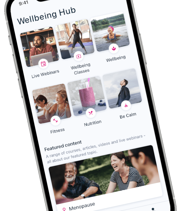 image of phone screen with Benenden Wellbeing Hub